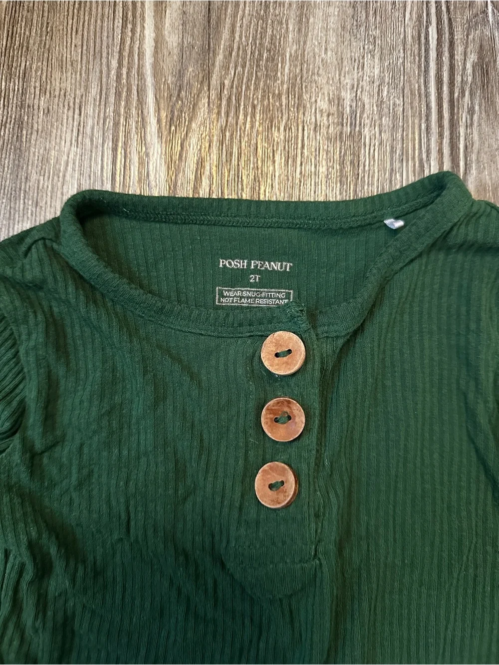 Posh Peanut Dark Green Ribbed Pajama Set with Wood Buttons